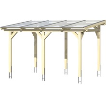 Houten carport met transparante overkapping en H-paalankers