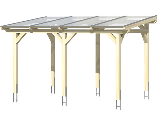 Houten carport met transparante overkapping en H-paalankers