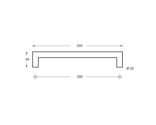Technische tekening van een staafhandgreep met maatvoering