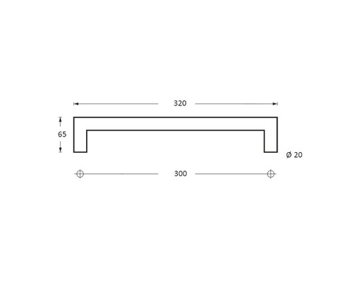 Technische tekening van een meubelgreep met maatvoering