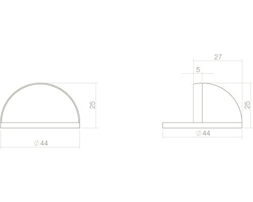 Technische tekening van een deurstopper met afmetingen
