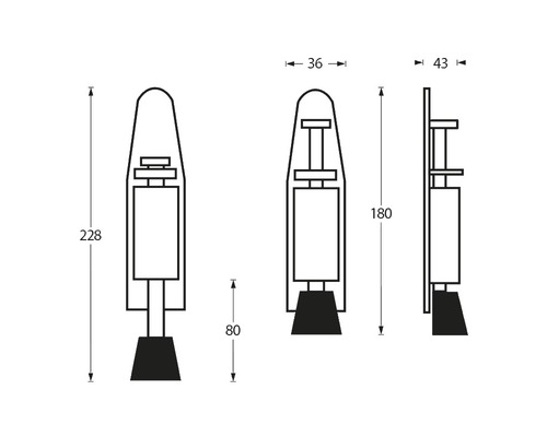Technische tekening van een deurstopper met afmetingen