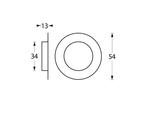 Technische tekening van een ronde inbouwspot met afmetingen