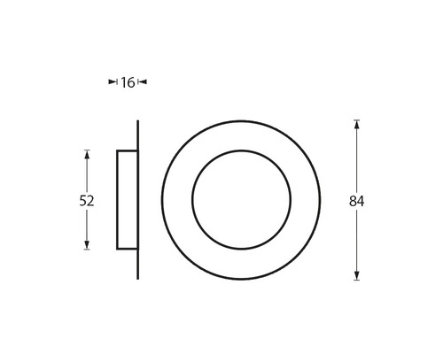 Technische tekening van een ronde inbouwspot met maatvoering