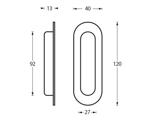 Technische tekening van een meubelgreep met maatvoering