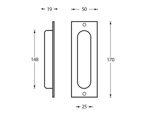 Technische tekening van een komgreep met afmetingen