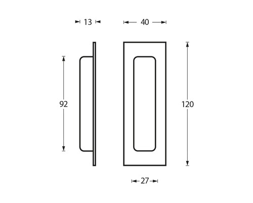 Technische tekening van een handgreep met afmetingen