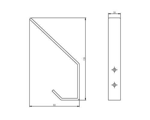Technische tekening van een kapstokhaak met maatvoering