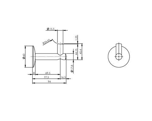 Technische tekening van een handdoekhouder met afmetingen