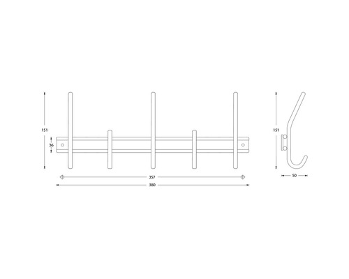 Technische tekening van een kapstok met afmetingen
