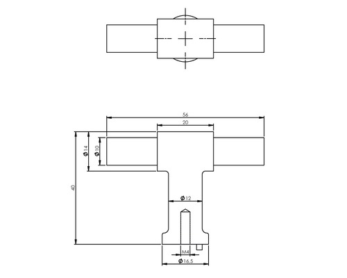 Technische tekening van een fitting met afmetingen
