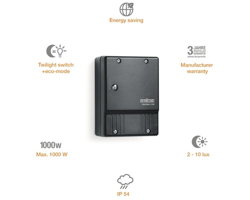 Steinel Nightmatic 2000 lichtsensor met schemerschakelaar en ecomodus, maximaal vermogen 1000 watt, IP 54