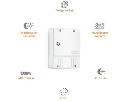 Steinel schakelaar met schemerschakelaar, ecomodus, energiebesparende functie, fabrieksgarantie en IP 54