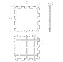 Technische tekening van een puzzelschuimmat met afmetingen