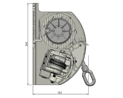 Doorsnede van een valstopapparaat met afmetingen van 240 bij 162 millimeter