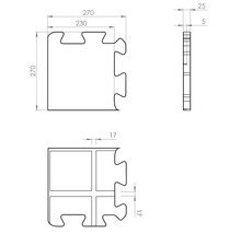 Technische tekening van een puzzelschuimmat met maatvoering