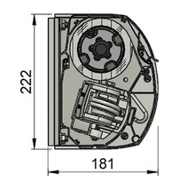 Technische tekening van een rolluikbediening met de afmetingen 222 mm en 181 mm.