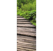 Houten steiger in de tuin met planten