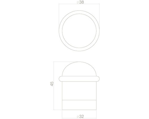 Technische tekening van een deurstopper met afmetingen.