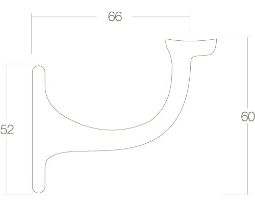 Technische tekening van een leuninghouder met afmetingen