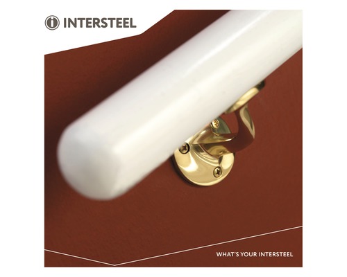 Witte kunststof leuning met goudkleurige beugel voor wandmontage