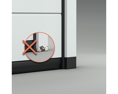 Afbeelding van garagepoort corrosie met rood X-symbool