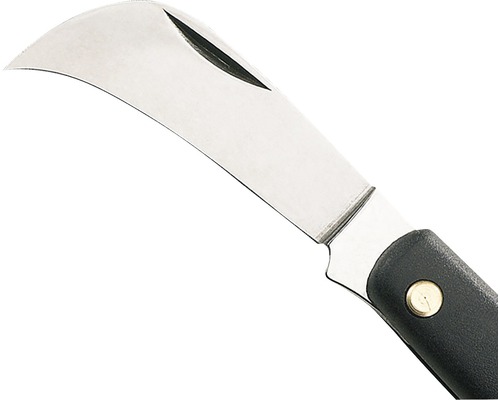 Entmes met gebogen lemmet en zwart handvat