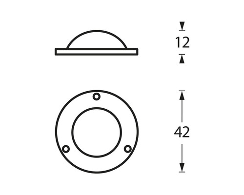 Technische tekening van een grondinbouwspot met afmetingen