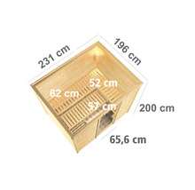 Afmetingen van de houten sauna in centimeters