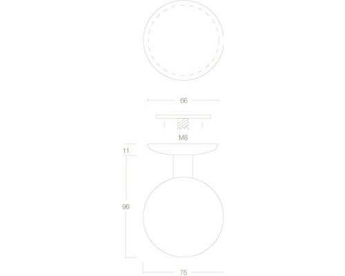 Technische tekening van een ronde meubelglijdercomponent met afmetingen