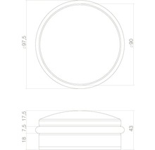 Technische tekening van een ronde deurstopper met afmetingen