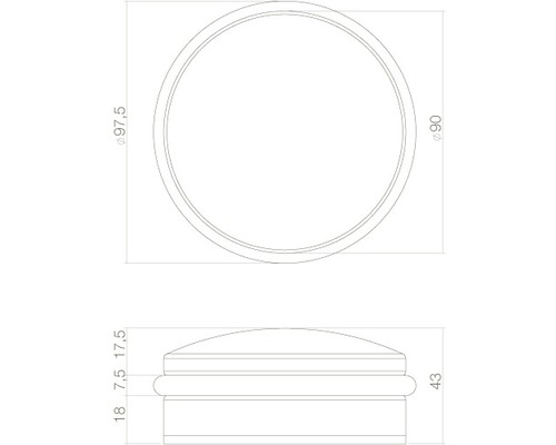 Technische tekening van een ronde deurstopper met afmetingen
