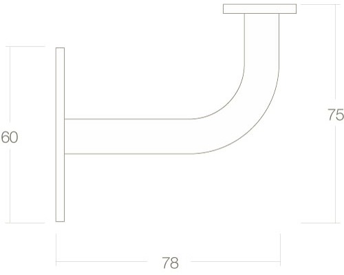 Technische tekening van een leuninghouder met maatvoering.