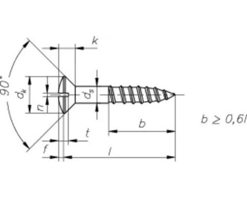 Technische tekening van een schroef met afmetingen