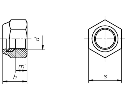 Technische tekening van een dopmoer met maataanduidingen