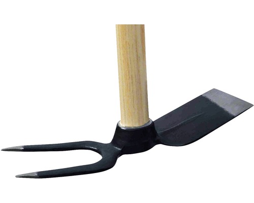 Dubbele hak met houten steel voor tuinwerkzaamheden