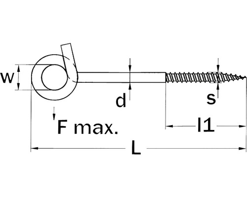 Tekening van een ringschroef met afmetingen