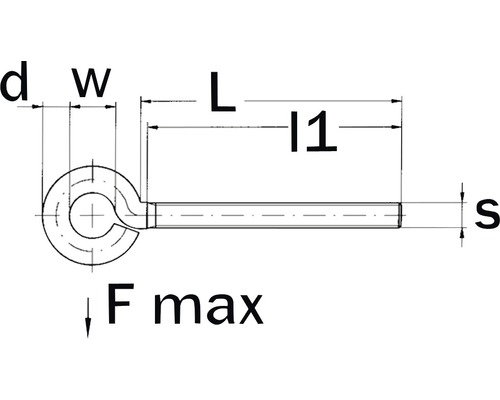 Technische tekening van een bout met ringoog en maatvoeringen.