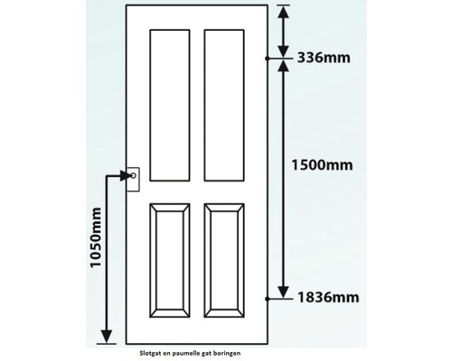 Technische tekening van een deur met afmetingen