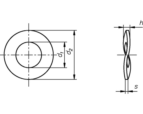 Schematische weergave van een veerring met maatvoering