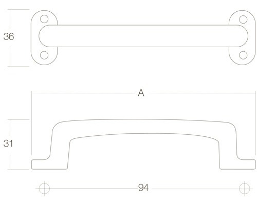 Technische tekening van een beugelgreep met maatvoering