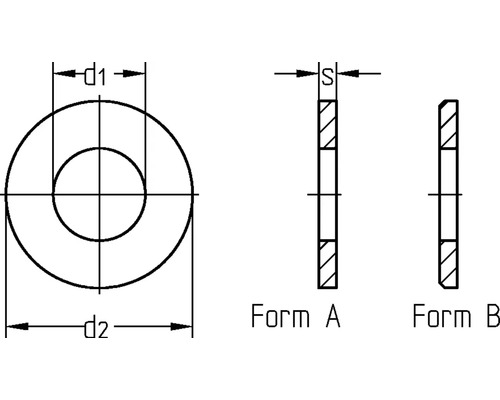 Technische tekening van een sluitring in de vormen A en B met maatvoering