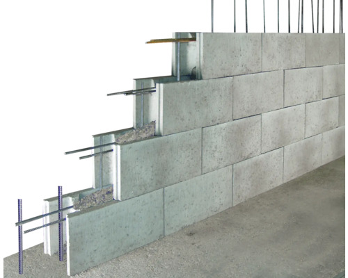 Metselwerk van betonblokken met stalen wapening