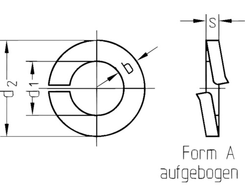 Technische tekening van een veerring borgring vorm A