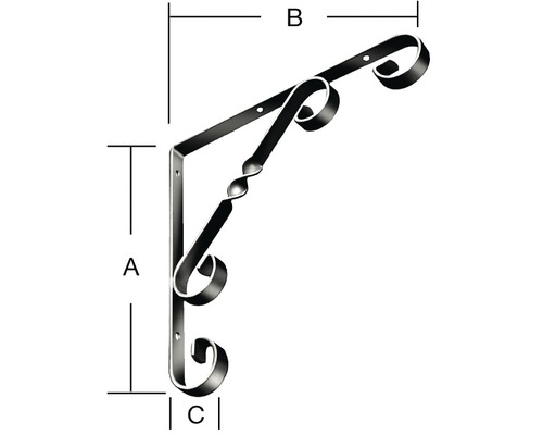 Decoratieve muursteun met afmetingen A, B en C.