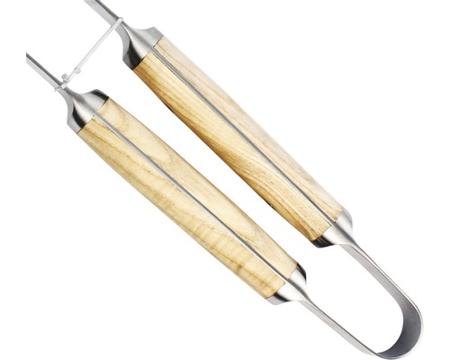 Barbecuetang van roestvrij staal met houten handgrepen