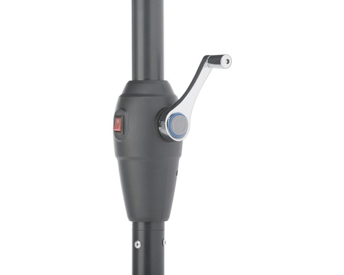 Detailopname van een zwengelmechanisme van een parasol met schakelaar