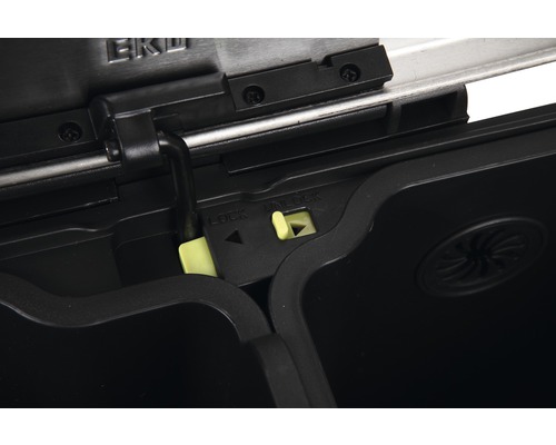 Detailweergave van het vergrendelingsmechanisme van een afvalbak