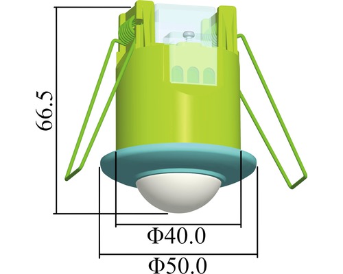 Technische tekening van een inbouwlamp met de afmetingen 66,5 mm hoogte en diameters van 40 mm en 50 mm.