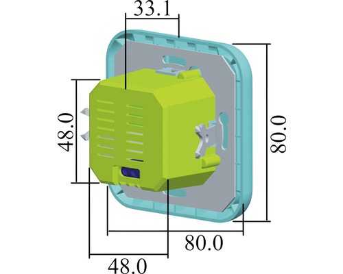 Technische tekening van een lichtschakelaar met maatvoering